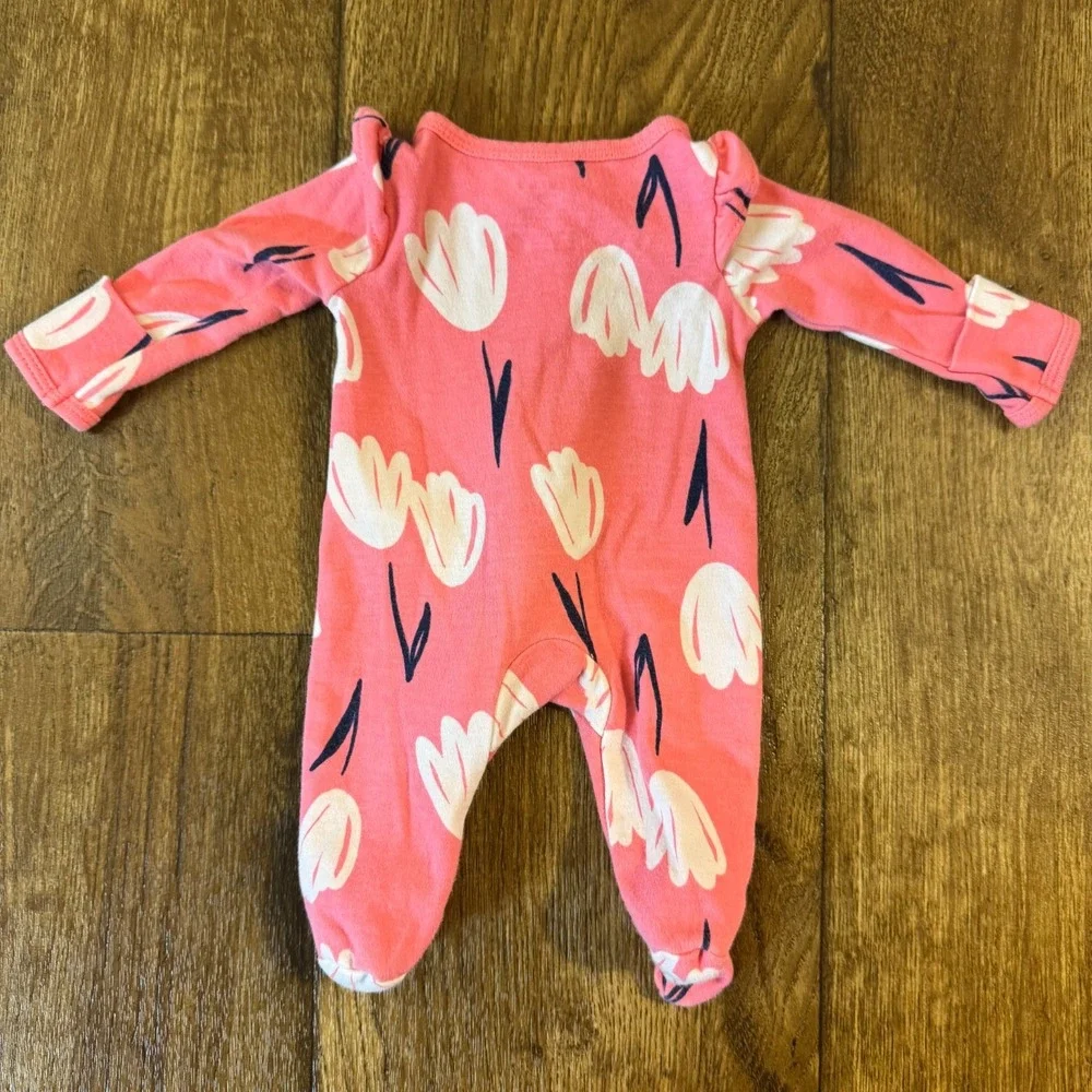 Baby Girl Outfit Sleeper One Piece Preemie Clothes Zipper Flowers Pink Tulips